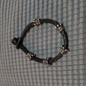 King Baby Studio Leather Bracelet with sterling silver crowns